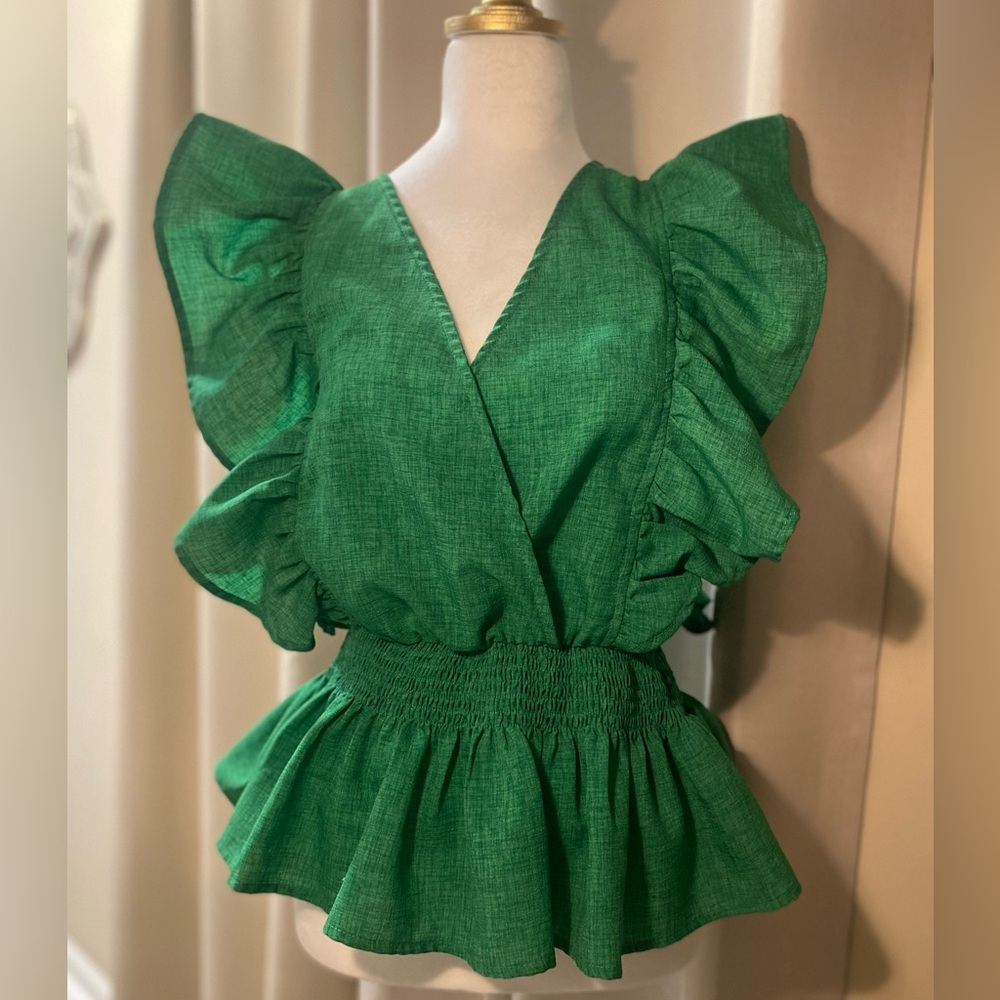 Green Ruffle Sleeveless Top